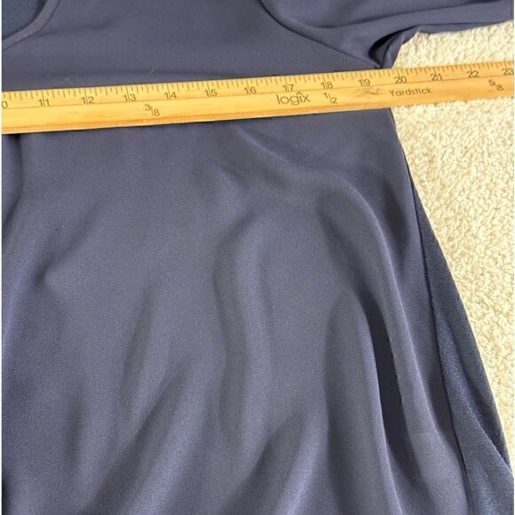 Lola & Sophie Blouse Womens Size Small V Neck tie front Polly Chiffon Navy Blue - Picture 6 of 10
